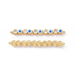 Flat Round with Evil Eye Pattern Brass Micro Pave Clear Cubic Zirconia Enamel Connector Charms, Real 18K Gold Plated, Cadmium Free & Nickel Free & Lead Free, White, 45.5x4x4mm, Hole: 1.2mm(KK-G435-44G-02)