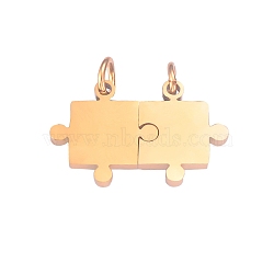 Stainless Steel Split Pendants, Couples Pendants, with Jump Ring, Puzzle Charm, Golden, 13x10~13mm, 2pcs/set(PW-WG12405-02)