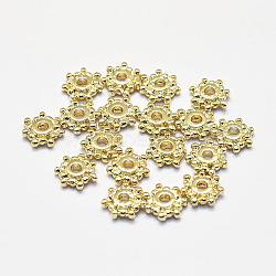 Long-Lasting Plated Brass Spacer Beads, Real 18K Gold Plated, Nickel Free, Flower, 7.5x2mm, Hole: 2mm(X-KK-K193-109G-NF)