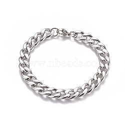 Tarnish Resistant Unisex 304 Stainless Steel Curb Chain/Twisted Chain Bracelets, with Lobster Claw Clasps, Stainless Steel Color, 8-1/2 inch(21.5cm)(STAS-D0002-38P)