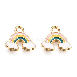 Light Gold Plated Alloy Charms, with Enamel, Rainbow, Colorful, 11x12x1.5mm, Hole: 2mm(X-ENAM-T009-06)