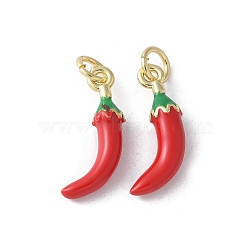 Brass Enamel Pendants, with Jump Ring, Real 16K Gold Plated, Chili, 17.5x6.5x4mm, Hole: 3mm(KK-D336-05G-04)