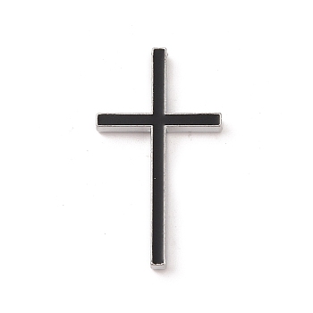 Alloy Enamel Pendants, Platinum, Cross Charms, Black, 49.5x28x5mm, Hole: 5.5x3mm