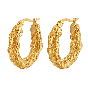 304 Stainless Steel Hoop Earrings, Textured Ring, Golden, 24x6mm
