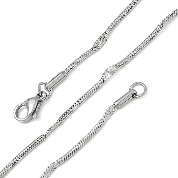 10Pcs 2.4MM 304 Stainless Steel Round Snake Chain Necklaces, Tarnish Free, Stainless Steel Color, 17.72 inch(45cm)