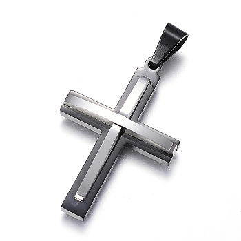 304 Stainless Steel Pendants, Cross, Gunmetal & Stainless Steel Color, 38.5x25.5x5.5mm, Hole: 7x5mm