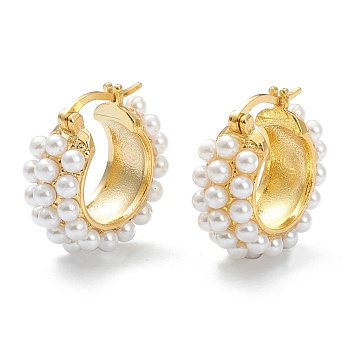 Brass Hoop Earrings, with Acrylic Imitation Pearl, Ring, White, Real 18K Gold Plated, 21.5x21x8.5mm, Pin: 0.7mm