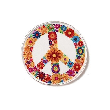 Flower with Peace Acrylic pendants, Colorful, 40x41x2mm,Hole:1.60mm