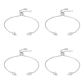 Rack Plating Adjustable Brass Slider Bracelets, with Crystal Rhinestone, for Bracelets Making, 
Long-Lasting Plated, Star, Platinum, 4-3/4 inch(12cm)