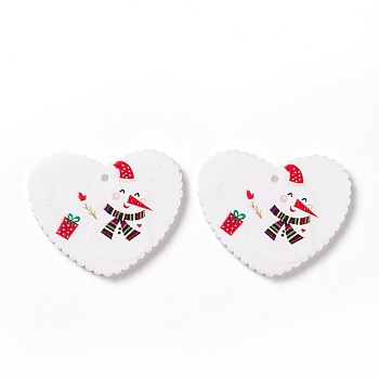 Christmas Acrylic Pendants, DIY Earrings Findings, Heart with Snowman Pattern, Red, 26x31.5x2mm, Hole: 1.4mm