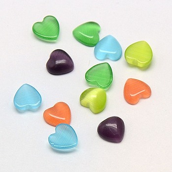Cat Eye Cabochons, Heart, Mixed Color, 15x15x3mm