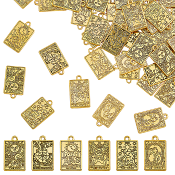 60Pcs 6 Styles Rack Plating Alloy Pendants, Rectangle with Tarot Charms, Antique Golden, 23x14x1.5mm, Hole: 1.8mm, 10pcs/style