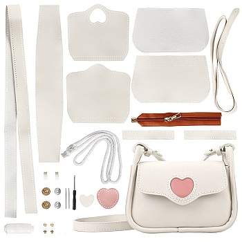 DIY Imitation Leather Heart Pattern Women's Crossbody Bag Kits, with Iron & Alloy Finding, Needle, Thread, Magnetic Clasp, Screwdriver, Floral White