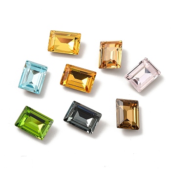 Faceted K9 Glass Rhinestone Cabochons, Pointed Back & Back Plated, Rectangle, Mixed Color, 14x10x5mm