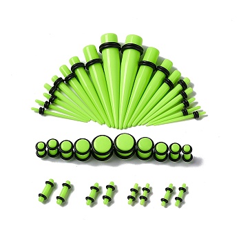 36Pcs 18 Style Ear Plugs Gauges Stretching Kit, Including Acrylic Tapers & Plugs & Tunnels, Cone Shape Earrings Piercing Jewelry for Men Women, Green Yellow, 12.5~57.5x1.8~10mm, 2Pcs/style
