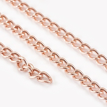 Iron Twisted Chains, Unwelded, with Spool, Rose Gold, 4x3x0.8mm, about 328.08 Feet(100m)/roll