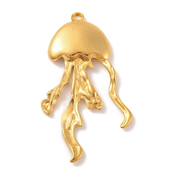 Ion Plating(IP) 304 Stainless Steel Pendants, Jellyfish Charms, Real 18K Gold Plated, 47.5x26.5x3.5mm, Hole: 2mm