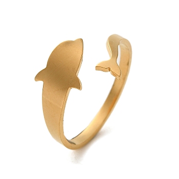 304 Stainless Steel Open Cuff Rings, Jewely for Women, Dolphin, Real 18K Gold Plated, US Size 8 1/2(18.5mm)