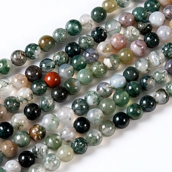 Round Natural Indian Agate Beads Strands, 6mm, Hole: 1.5mm, about 63pcs/strand, 15.7 inch