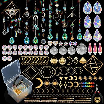 400Pcs DIY Glass Crystal Sun Catcher Hanging Decoration Sets, Mixed Color, 160x120x40mm