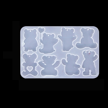 Food Grade DIY Silhouette Silicone Pendant Molds, Decoration Making, Resin Casting Molds, For UV Resin, Epoxy Resin Jewelry Making, White, Bear, 90x137x4.5mm