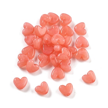 50Pcs Acrylic Beads, Imitation Gemstone Beads, Heart, Pink, 6.5x8x3.5mm, Hole: 1.6mm