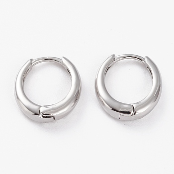Brass Huggie Hoop Earrings, Long-Lasting Plated, Oval, Platinum, 17x15x4mm, Pin: 1mm