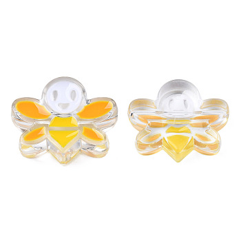 Transparent Acrylic Enamel Beads, Bees, Orange, 22x27x8mm, Hole: 3mm