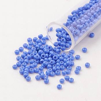 11/0 Grade A Round Glass Seed Beads, Baking Paint, Cornflower Blue, 2.3x1.5mm, Hole: 1mm, about 48500pcs/pound