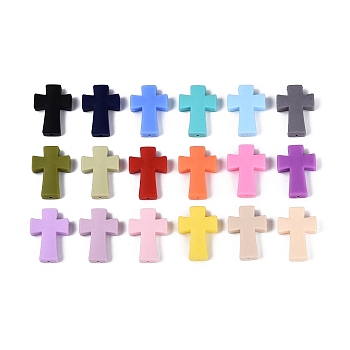 Silicone Beads, Cross, Mixed Color, 34.5x25x8mm, Hole: 2~2.5mm