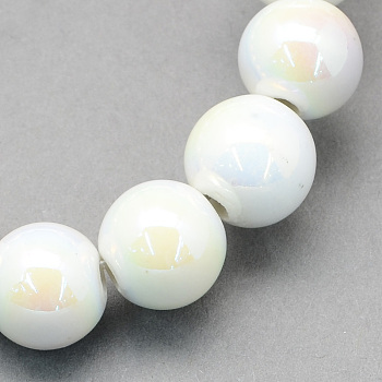 Handmade Porcelain Round Beads, AB Color Plated, White, 6mm, Hole: 1.5mm