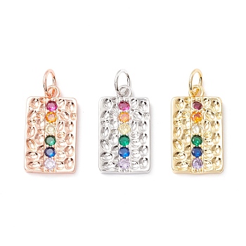 Brass Micro Pave Colorful Cubic Zirconia Pendants,  Cadmium Free & Lead Free, Rectangle, Mixed Color, 20x11.5x2mm, Hole: 4.4mm
