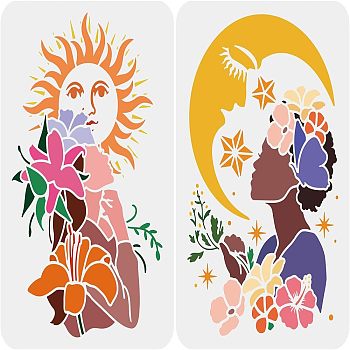 2Pcs 2 Styles Environmental Protection Theme Plastic Drawing Painting Stencils Templates Sets, Sun Pattern, 29.7x21cm, 1pc/style