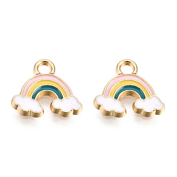 Light Gold Plated Alloy Charms, with Enamel, Rainbow, Colorful, 11x12x1.5mm, Hole: 2mm