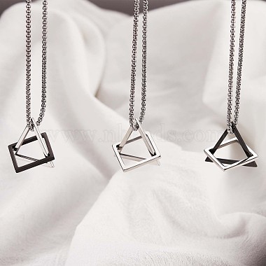 304 Stainless Steel Triangle & Rhombus Pendant Necklace with Box Chains(JN1045A)-4