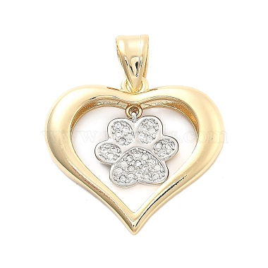 Real 18K Gold Plated Clear Paw Print Brass+Cubic Zirconia Pendants