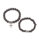 2pcs 2 style bracelets extensibles en pierre de lave naturelle et hématite synthétique sertis de 304 têtes et croix bouddhistes en acier inoxydable(BJEW-JB08289)-4