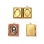 304 Stainless Steel Locket Pendants, Rectangle with Cat Shape Pattern Charms, Mirror Polished Finish, Ion Plating(IP), with Enamel, Real 18K Gold Plated, Red, 26x19mm, Hole: 1.5mm(STAS-OY014-76G)
