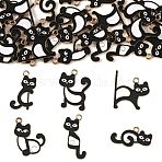 24Pcs 6 Styles Alloy Enamel Pendants, Cat with Musical Note, Light Gold, Black, 14~26x16~26x1.2~1.3mm, Hole: 2.2mm, 4pcs/style(ENAM-FS0004-46)