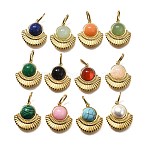 Gemstone Pendants, Fan Charms, with Ion Plating(IP) 304 Stainless Steel Settings and Jump Rings, Real 14K Gold Plated, Mixed Dyed and Undyed, 17x15.5x5.7mm, Hole: 2.5x5mm(STAS-Q337-14G)