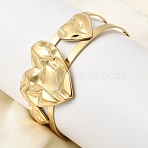 Stylish 304 Stainless Steel Cuff Bangles, Wide Bangles for Women, Ion Plating(IP), Real 18K Gold Plated, Heart, Inner Diameter: 2.56x2.20 inch(6.5x5.6cm)(BJEW-K302-01A-G)