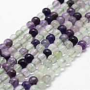 Natural Fluorite Bead Strands, Round, Grade AB, 4mm, Hole: 1mm, about 96pcs/strand, 14.9 inch~15.1  inch(G-D840-56-4mm-AB)