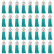 100Pcs Faux Suede Tassel Pendant Decorations, with CCB Plastic Cord Ends, Platinum, Dark Cyan, 35~37x10mm, Hole: 2.5~3mm(FIND-SC0002-29C)