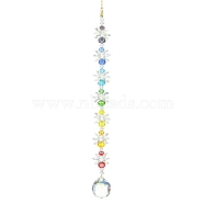 Teardrop Glass Pendants Decoration, with Brass Cable Chains and 304 Stainless Steel Jump Rings, for Home Decoration, Colorful, 253mm, Hole: 8mm(HJEW-TA00039)