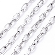 304 Stainless Steel Cable Chains, Unwelded, with Spool, Flat Oval, Stainless Steel Color, 7x4x0.8mm, about 32.8 Feet(10m)/roll(CHS-H007-32P)