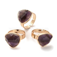 Natural Amethyst with Brass Adjustable Rings for Women, Golden, Triangle, Inner Diameter: 18mm, Triangle: 17x17mm(RJEW-G332-01A-G)