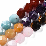 Chakra Theme Natural Tiger Eye & Rose Quartz & Amethyst & Topaz Jade & Red Agate & Amazonite & Sodalite Beads Strands, Star Cut Round Beads, Faceted, 10x9~10mm, Hole: 1mm, about 39pcs/strand, 15.55 inch(39.5cm)(G-S376-002C)