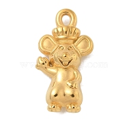 Ion Plating(IP) 304 Stainless Steel Pendants, Mouse Charm, Real 18K Gold Plated, 24.5x13x6.5mm, Hole: 1.8mm(STAS-Q334-46G)