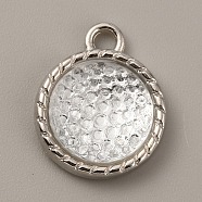 Plastic Pendants, April Birthstone Charms, with Alloy Cabochon Settings, Flat Round, Clear, 18.5x15x5mm, Hole: 2.5mm(FIND-TAC0014-75F)