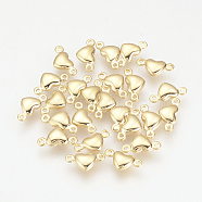 Brass Links connectors, Heart, Nickel Free, Real 18K Gold Plated, 5x10x2.5mm, Hole: 1mm(X-KK-R037-226G)